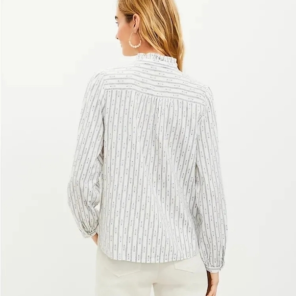 LOFT White Clip  Ruffle Button Down Shirt Top Blouse - Picture 2 of 8